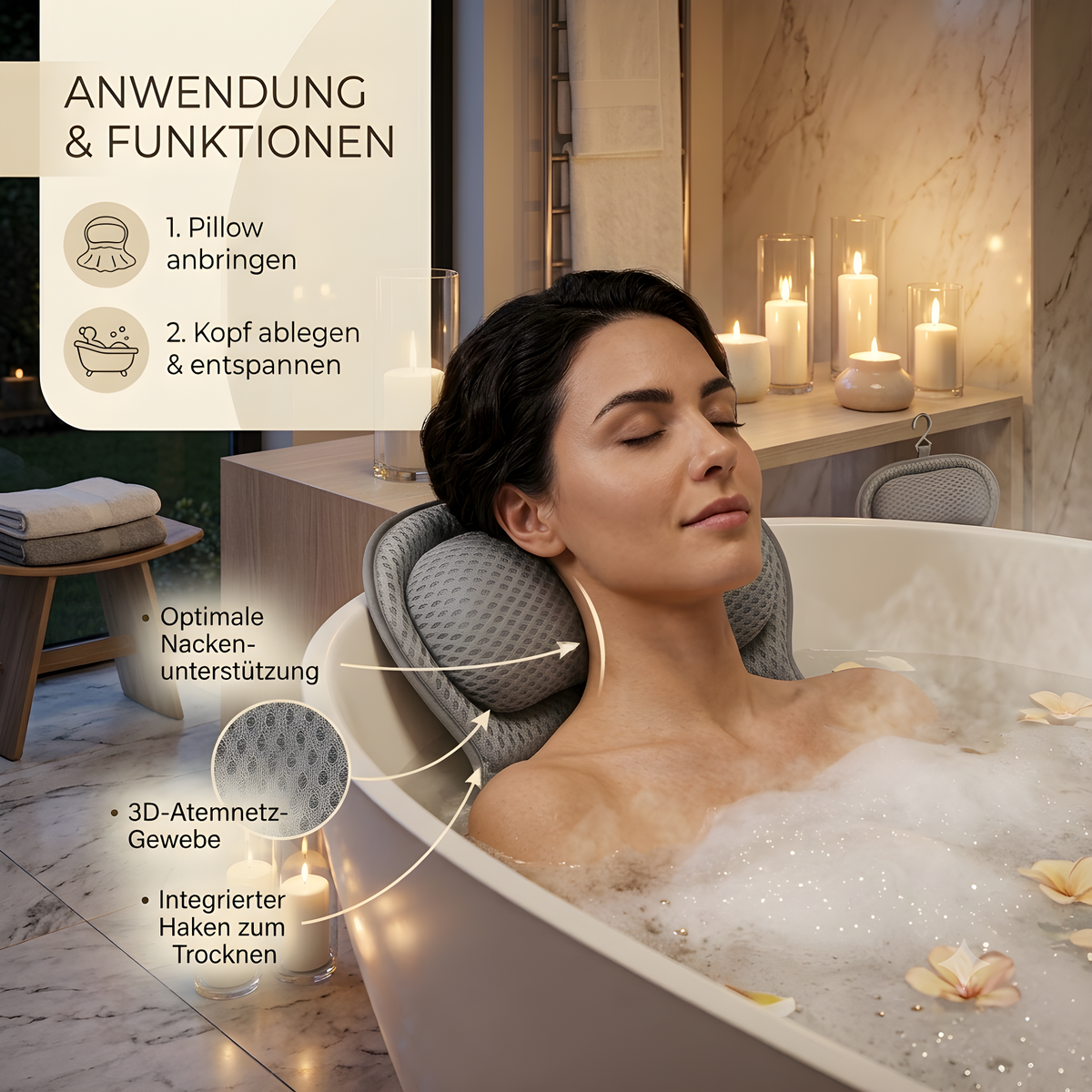 Relaxio – Komfort-Badekissen für Nacken & Rücken